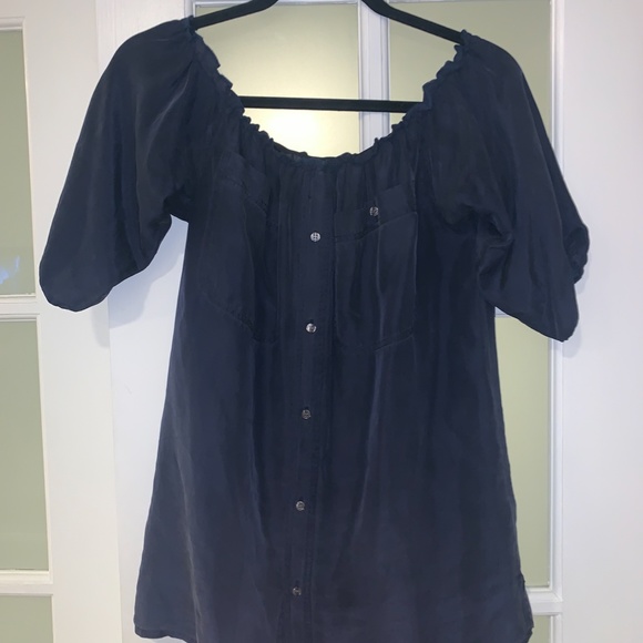 Reformation Off the Shoulder Navy Silk Top - Picture 2 of 3